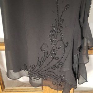 R&M Richards Formal Black Gown with Straps, Vneck & Beaded Accents, Size 16